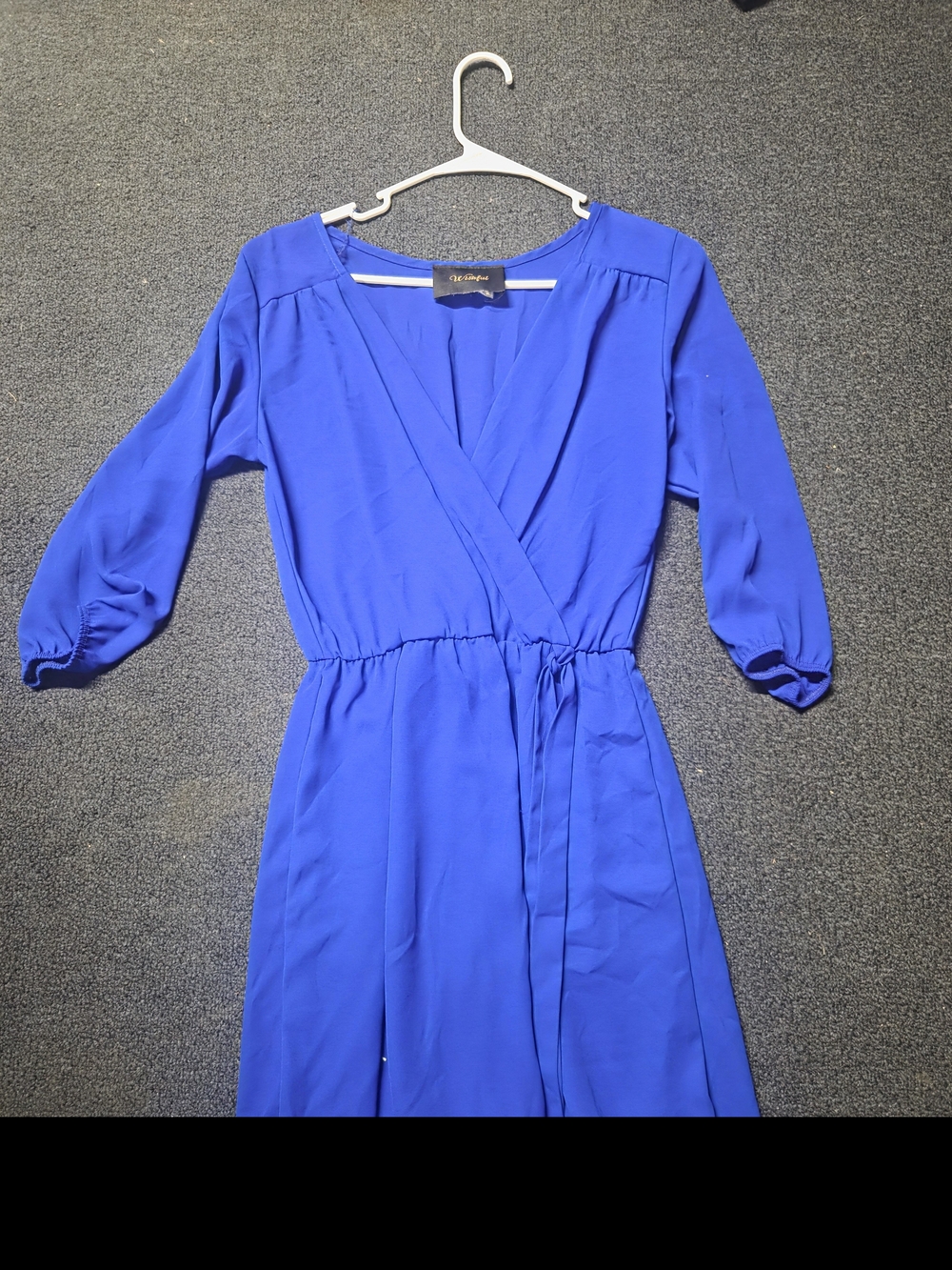 Blue V-Neck Wrap Midi Dress - Unbranded